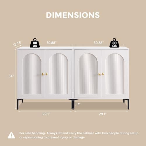IFGET 123.5" W Modern Arched Sideboard Buffet Cabinet with Storage, White - Image 2