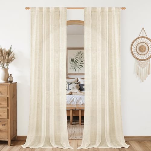 LAMIT Beige Linen Semi Sheer Curtains for Living Room 80 inch Length by LAMIT