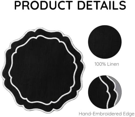 Linen Coasters for Drinks, Set of 6, 6 inch, Black - Image 4