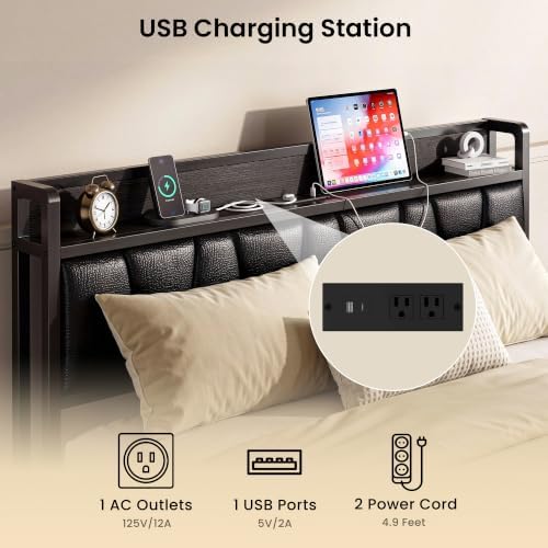 LIKIMIO Full Bed Frame with Storage Headboard and Charging Station - Image 4