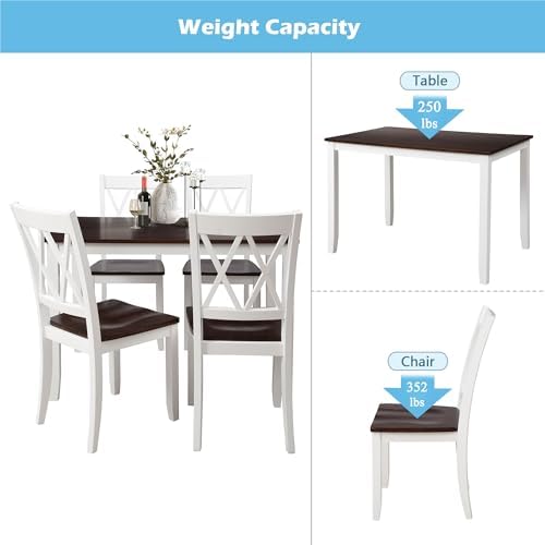 Harper & Bright Designs 5-Piece Wood Dining Table Set for 4, Kitchen Furniture Set with 4 High Back Dining Chairs for Small Places,White+Cherry - Image 6