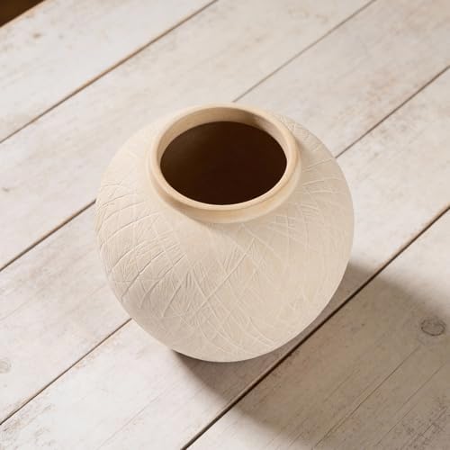 Rustic Ceramic Vintage Farmhouse Vase for Decor (Large Carved Beige) - Image 7