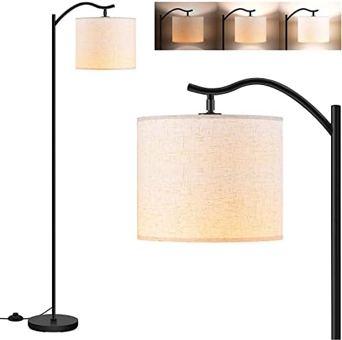 BoostArea Floor Lamp for Living Room,LED Arched Floor Lamps,Modern Standing Lamp with Beige Linen Shade,Footswitch,Mid Century Floor Lamp for Bedrooms,Study Room,Office(Bulb Not Incl) by BoostArea