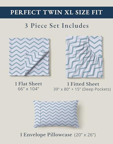 LANE LINEN Twin XL Sheets 100% Organic Cotton Cooling Soft 3pc - Chevron - Image 4