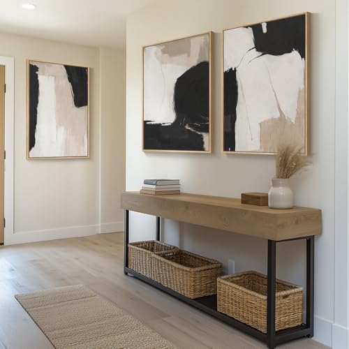 Large Framed Black and White Neutral Abstract Wall Art, 3 Piece, 24x36 In - Image 2