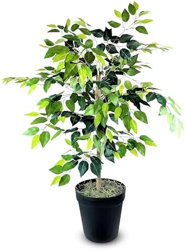 LCG Florals 4ft Ficus Tree in Black Pot with Real-Wood Trunk - Indoor and Outdoor Faux Plants for Patio, Living Rooms, Offices & Outdoor Spaces by LCGFlorals