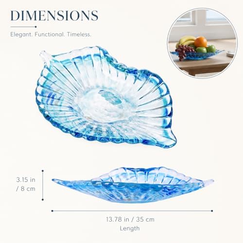Hand Blown Glass Seashell Fruit Bowl,Gradient Decorative Glass Bowl for Kitchen Countertop,Coastal Seashell Serving Tray for Fruit Snacks,Art Table Centerpiece for Beach House Kitchen Decor (Blue) - Image 2