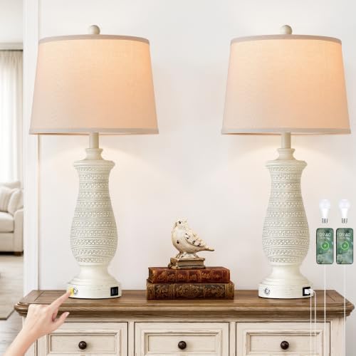 28.5” Table Lamps for Living Room, Set of 2, USB A+C Ports, Biege by Ireliare