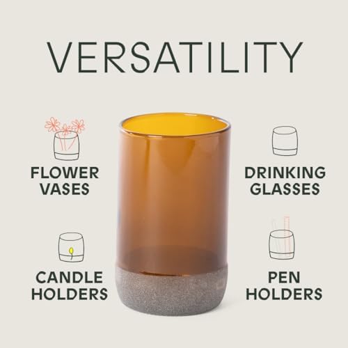 IWAS Upcycled Tall Auburn Drinking Glasses | 350 ML | 12 OZ | Set of 6 | Sustainable Water and Juice Glass For Home | Light Brown Cup | Thick High Ball Modern Amber Glassware | Better Than Recycled - Image 6