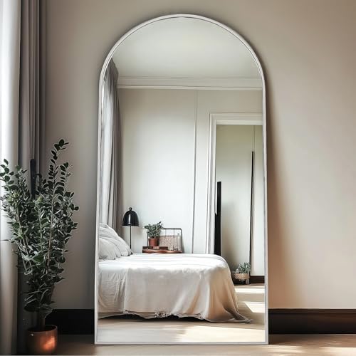 Full Length Mirror, 71''x30'' Floor Mirror with Stand, Arched Wall Mounted Mirror, Large Full Body Mirror with Aluminum Frame Hanging or Leaning for Bedroom, Living Room, Cloakroom (White) - Image 2