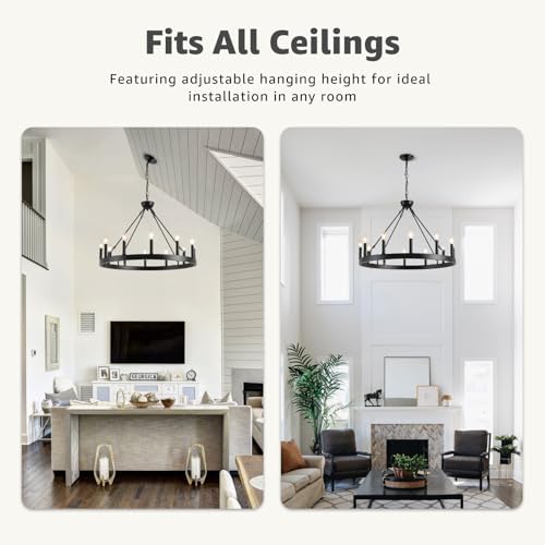Wagon Wheel Chandelier 32" 12-Light Black Modern Farmhouse Chandeliers - Image 5