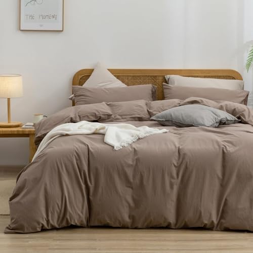 BESTOUCH Cotton Solid Duvet Cover Set Pine Bark Brown Oversized Full by BESTOUCH