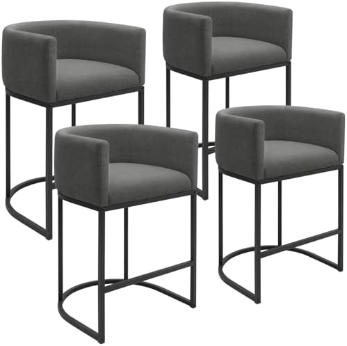 Counter Height Bar Stools Set of 4, 24 Inch Seat Height Barstools for Dining Room, Fabric Upholstered Bar Chair for Kitchen Island, Linen Counter Stools with Metal Legs, Carbon Black - Image 7