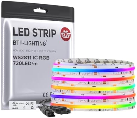 BTF-LIGHTING 16.4FT WS2811 Smart IC RGB DC12V FCOB COB LED Strip Light by BTF-LIGHTING
