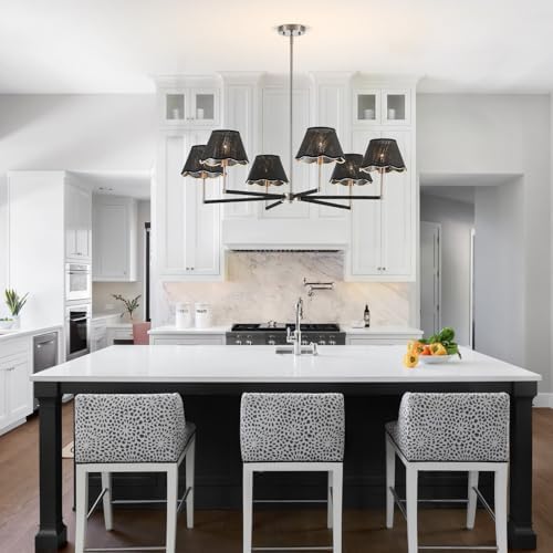 39" Boho Rattan Chandelier Large Adjustable Modern Black and Brushed Nickel Pendant Light for Kitchen Island Dining Living Room, UL Listed - Image 5