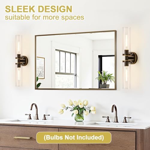 Indoi Wall Sconces Set of Two, Hardwired Brown Bathroom Sconces Wall Lighting with Clear Glass, Modern Sconces Wall Decor Set of 2 Bathroom Light fixtures for Mirror Hallway (Bulbs Not Included) - Image 6