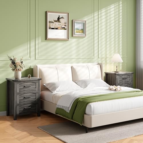 Decofy Farmhouse Nightstand Set of 2 with Charging Station, 3 Drawers - Image 7