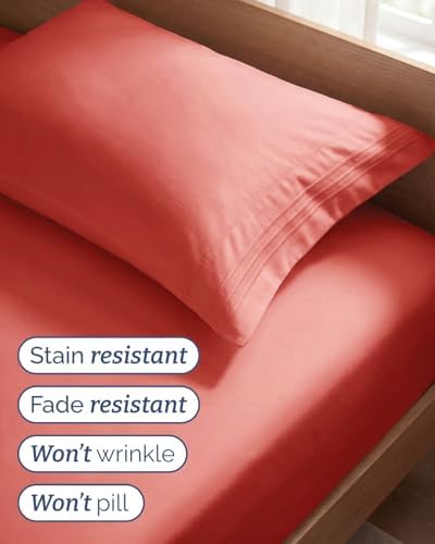Twin Size 3 Piece Sheet Set - Comfy Breathable & Cooling Sheets - Coral - Image 5
