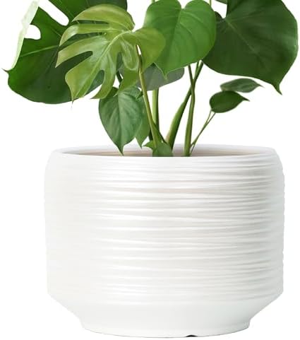 10 Inch Ceramic Plant Pot with Drainage – Large Flower Pot for Indoor Outdoor Plants, Modern Decorative Planter for Patio, Balcony, Garden, or Home Decor by Bestseler