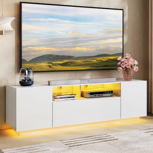 WLIVE LED TV Stand for 55/60/65 Inch TVs, Modern Entertainment Center with Storage Cabinets and Drawer, Gaming Media TV Console with RGB Lights for Living Room，Bedroom, White by WLIVE