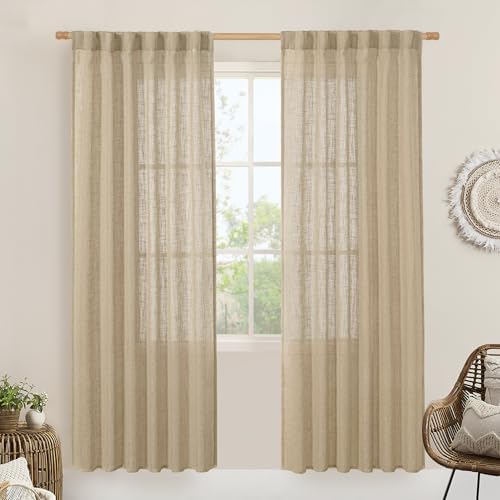 LAMIT Light Filtering Linen Curtains 78 inch for Bedroom, Semi Sheer by LAMIT