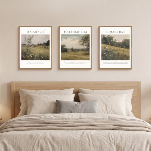 LHIUEM Bible Christian Scripture Framed Canvas Wall Art Set,Jesus Religious Verse Wall Decor,Vintage Nature Flowers Artwork for Living Room,Bedroom,Dining Room,Office -12"x16"x3 - Image 5