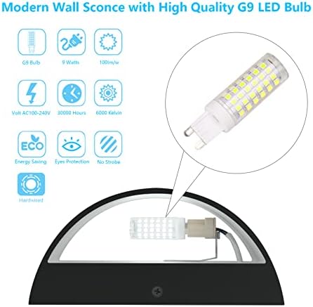 Aipsun Indoor Black Modern LED Wall Sconce Interior Wall Lights Set of 2 Hardwired Up and Down Wall Mount Light for Living Room Bedroom Hallway Corridor Cool White 6000K(with G9 Bulbs) - Image 3