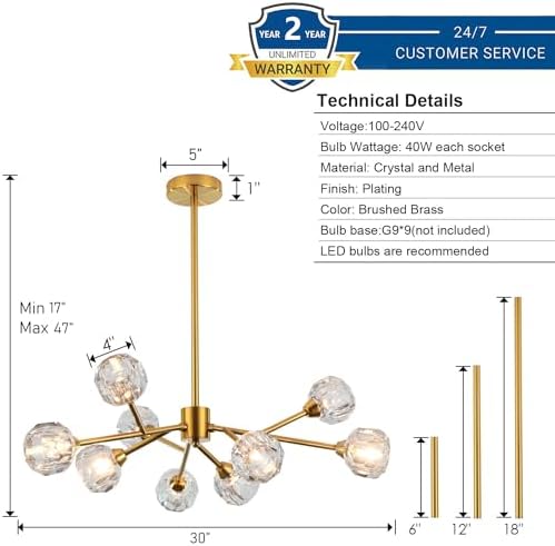 Weesalife Sputnik Chandeliers for Dining Room，9 Lights D30 Inch - Image 3