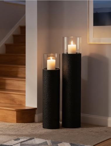 Sziqiqi Tall Floor Candle Holders: 34/27in Hurricane Pillar Candle Holders - Image 2