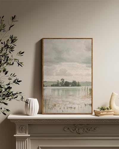 InSimSea Framed Canvas Prints Art Vintage Decor, Countryside Lakeside Landscape Paintings, Large Prints, Vintage Retro Wall Decorations for Bathroom Bedroom Living Room, 16"x24" - Image 3