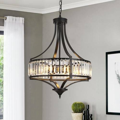 CNRATYE 5-Light Black Crystal Chandelier for Dining Room, Modern Farmhouse by CNRATYE