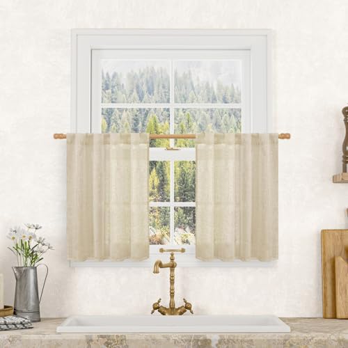 LAMIT Kitchen Semi Sheer Linen Curtains 24 Inch Length for Cafe, 2 Panels by LAMIT
