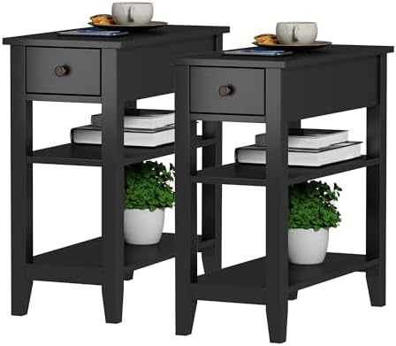 ChooChoo Side Table Living Room Set of 2 with Drawer and Shelf by ChooChoo