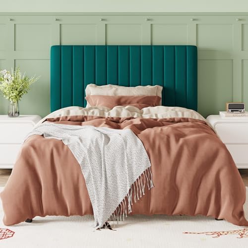 Allewie Twin Bed Frame, Velvet Upholstered Platform Bed with Adjustable Vertical Channel Tufted Headboard, Mattress Foundation with Strong Wooden Slats, Box Spring Optional, Easy Assembly, Teal - Image 3