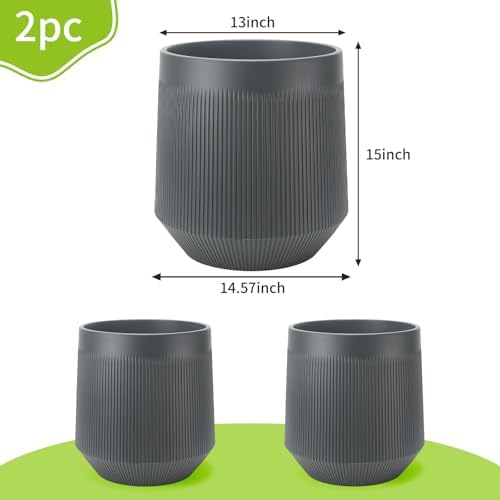 Plant Pots，Set of 2 Plastic Large Pots for Indoor Plants,Flower Pots Outdoor Planters with Drainage Hole and Seamless Saucer,(Gray 15Inches) - Image 5