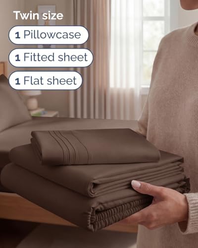 Twin Size 3 Piece Sheet Set - Comfy Breathable & Cooling Sheets - Brown - Image 3