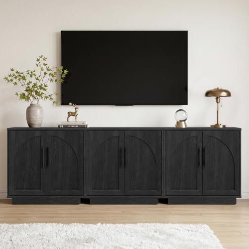 Fatmok Arched Sideboard Buffet Accent Cabinet, 31.5" Credenza with Adjustable Shelf, 3-Piece Modular Coffee Station Storage for Kitchen Living Room Bedroom, Black Grey by Fatmok