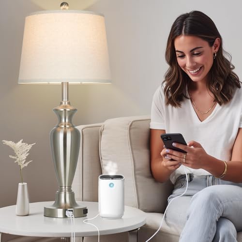 Cinyirong 30" Tall Silver Table Lamp for Living Room, 3-Way Dimmable Touch Control Bedside Lamp for Bedroom Nightstand with USB A+C Ports & AC Outlet (1 Pack) - Image 5