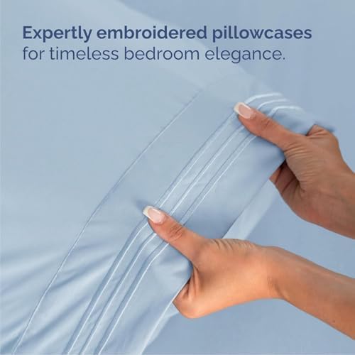 Cal King Size 4 Piece Sheet Set - Breathable & Cooling Sheets - Light Blue - Image 6