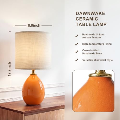 Dawnwake 17.7" Ceramic Table Lamps Set of 2 for Living Room Bedroom, Orange - Image 2