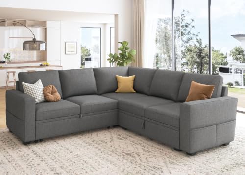 HONBAY Sectional Sleeper Sofa with Pull Out Bed, L Shaped Couch with Storage Seat, Modular Sectional Couches for Living Room, Dark Grey - Image 6
