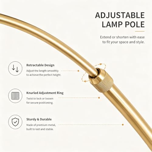 71" Mid Century Adjustable Gold Arc Floor Lamp with Dome Shade - Image 5