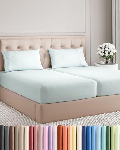 Split King Size 5 Piece Sheet Set - Breathable & Cooling Sheets - Ice Blue by CGKUnlimited
