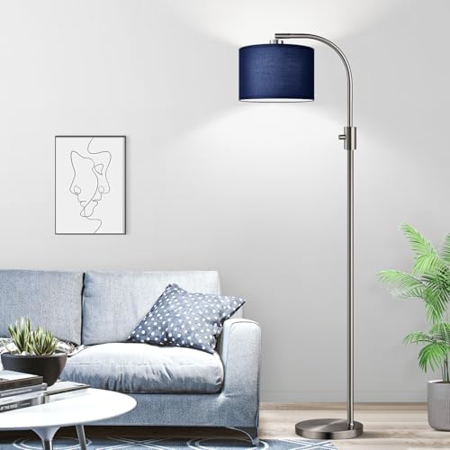 Nintiue Upgraded Modern Arc Dimmable Tall Standing Floor Lamp with Blue Shade, 1200 Lumens LED Bulb Included, for Living & Reading Room, Bedroom, Office & Nursery, Brushed Nickel - Image 6