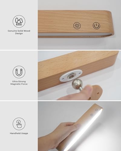 PopoIron 7500 mAh Rechargeable Wall Sconce, Battery Operated LED Wall Light for Bedroom with Remote Control & Touch, 360° Magnetic Rotation, 3 Colours, Dimmable Wood Wall Lamp, 15 RGB Colors, 1p - Image 5