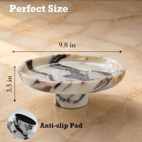 Marble Fruit Bowl with Pedestal, 9.8" Calacatta Viola Decorative Bowl - Image 2