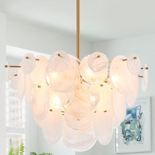 Dia 28 Inch, Modern Glass Chandeliers for Bedroom, Gold Dining Room Light Fixture, Large Vintage Pendant Chandelier for Living Room Stairway Entryway Kitchen Farmhouse Foyer by VANZARLA
