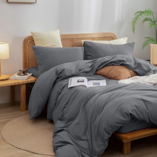 BESTOUCH Cotton Solid Duvet Cover Set Quiet Shade Grey Super Queen - Image 5