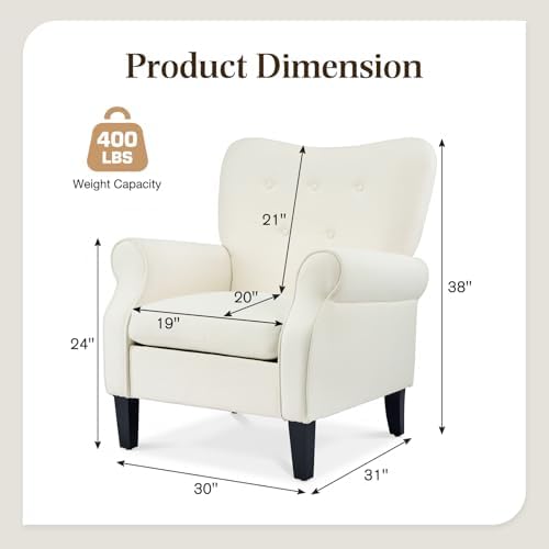 YOLENY Modern Accent Chair,High Back Armchair,Upholstered Fabric Button Single Sofa with Wooden Legs for Living Room,Bedroom,Club,Beige - Image 3
