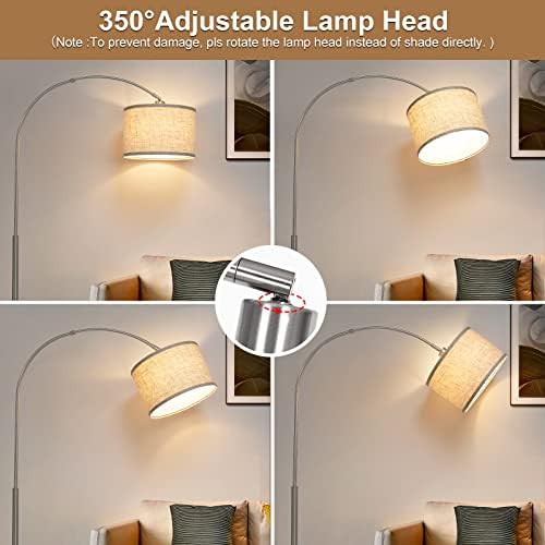 Arc Floor Lamp, Dimmable Floor Lamp with Adjustable Hanging Shade, Silver - Image 4